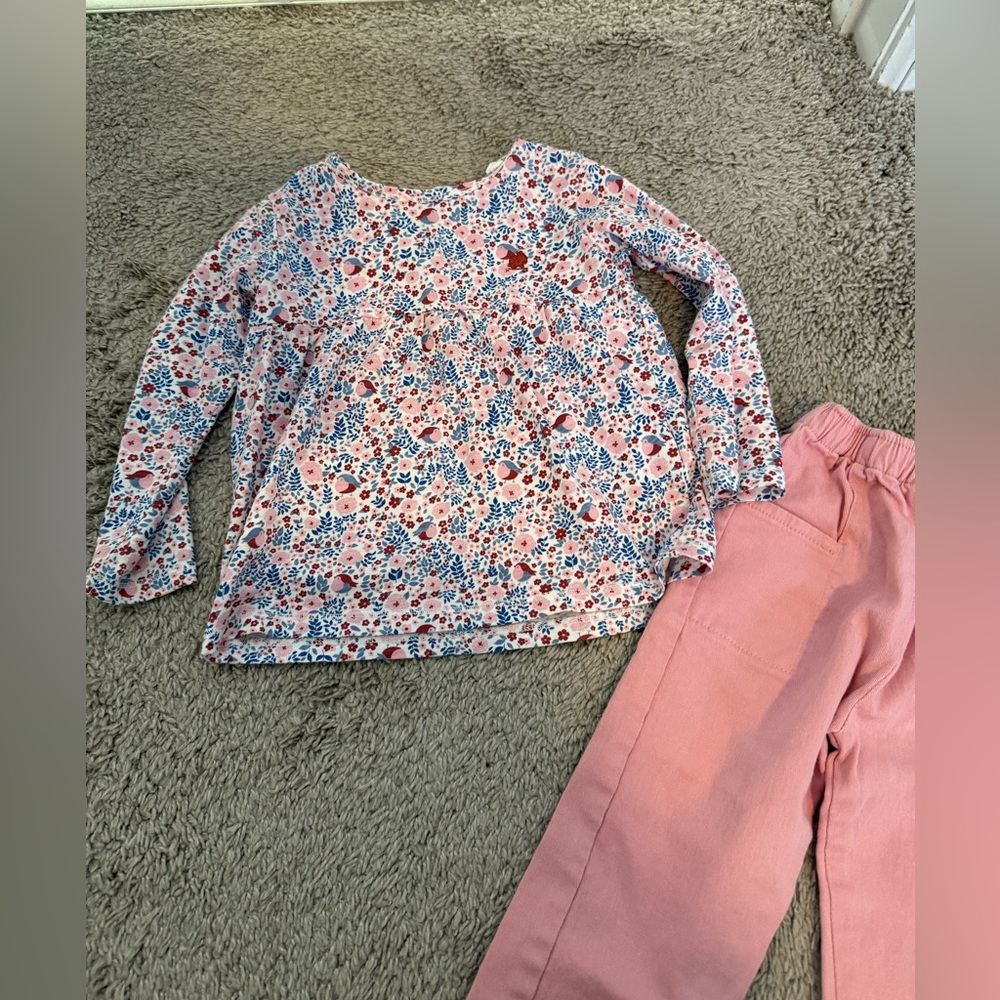 *Baby cottons* pattern bird shirt and Pink Elastic Waist Pants size 3 set!